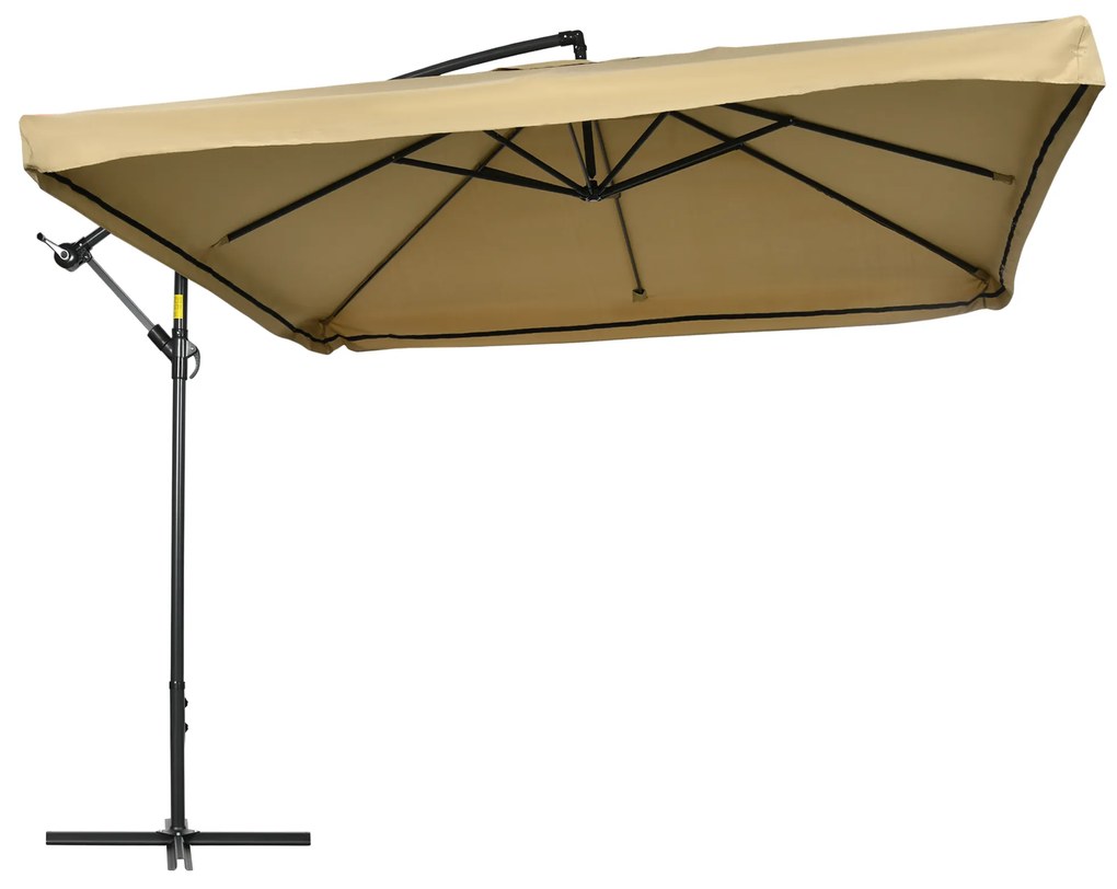 Outsunny Umbrelă Excentrică cu Plasă Anti-Țânțari, Acoperiș Reglabil, Bază și Orificii de Ventilație, 295x295x260 cm, Bej | Aosom Romania