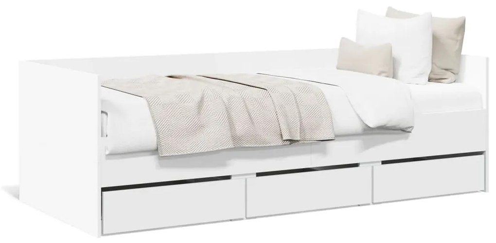 3280811 vidaXL Cadru de pat cu sertare, alb, 100x200 cm, lemn prelucrat