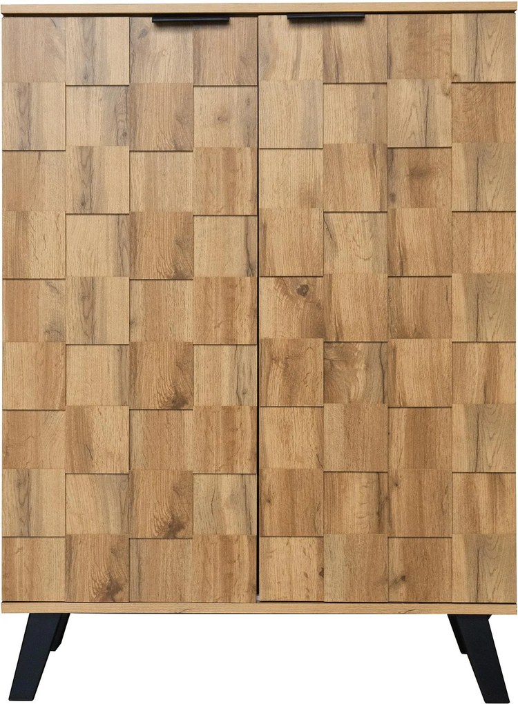 Dulap modern pentru pantofi cu 5 compartimente, model geometric cu aspect de lemn, pentru hol și zona de intrare, 80,5x35x109,5 cm, Culoare naturală