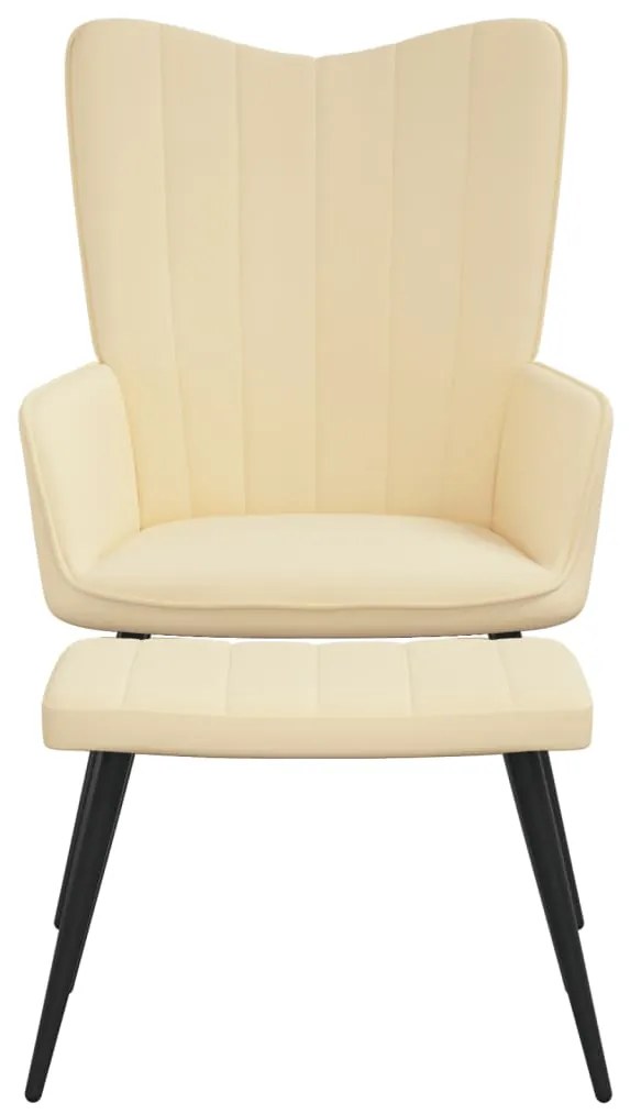 327697 vidaXL Scaun de relaxare cu taburet, alb crem, catifea