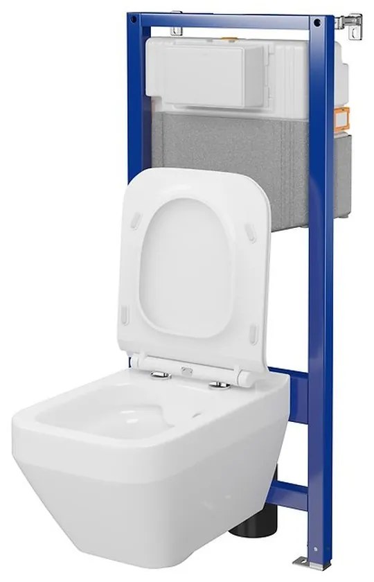 Set vas wc suspendat Crea Square CleanOn cu capac soft close si rezervor incastrat C31 Aqua 50 pneumatic