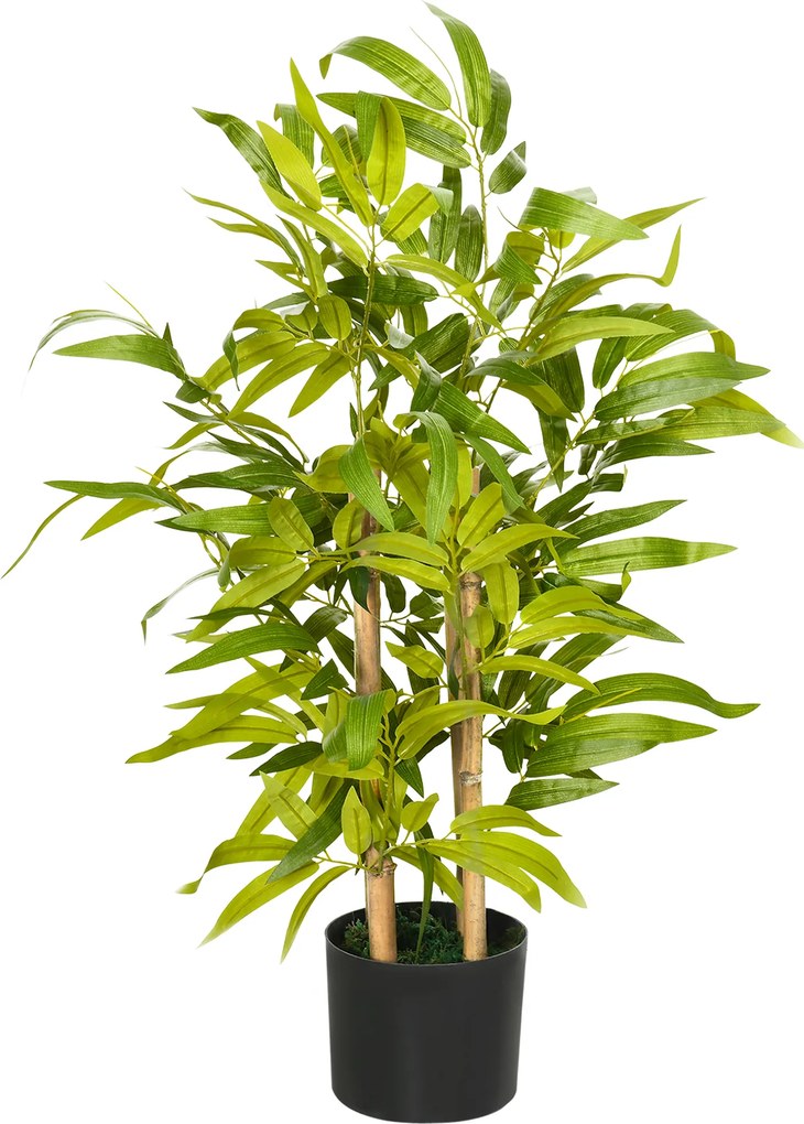 HOMCOM Plantă Artificială de Bambus, Înălțime 60 cm, din Poliester și PP, Verde, cu Vas de Ciment Ø15x12.5 cm | Aosom Romania