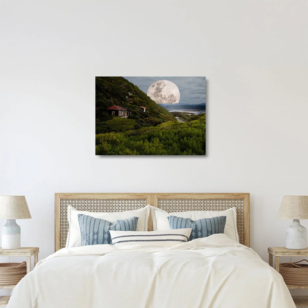 Tablou pe sticlă - peisaj cu luna (70x50 cm)
