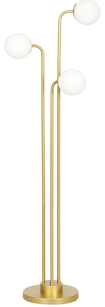 HOMCOM Lampadaire sur pied salon, lampe salon contemporain cu 3 spoturi rotative, abajur din sticlă și întrerupător la picior | Aosom Romania