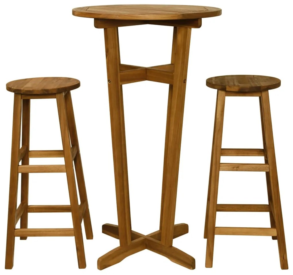 Set mobilier de bar, 3 piese, lemn masiv de salcam Taburete de bar cu sezut rotund, 3