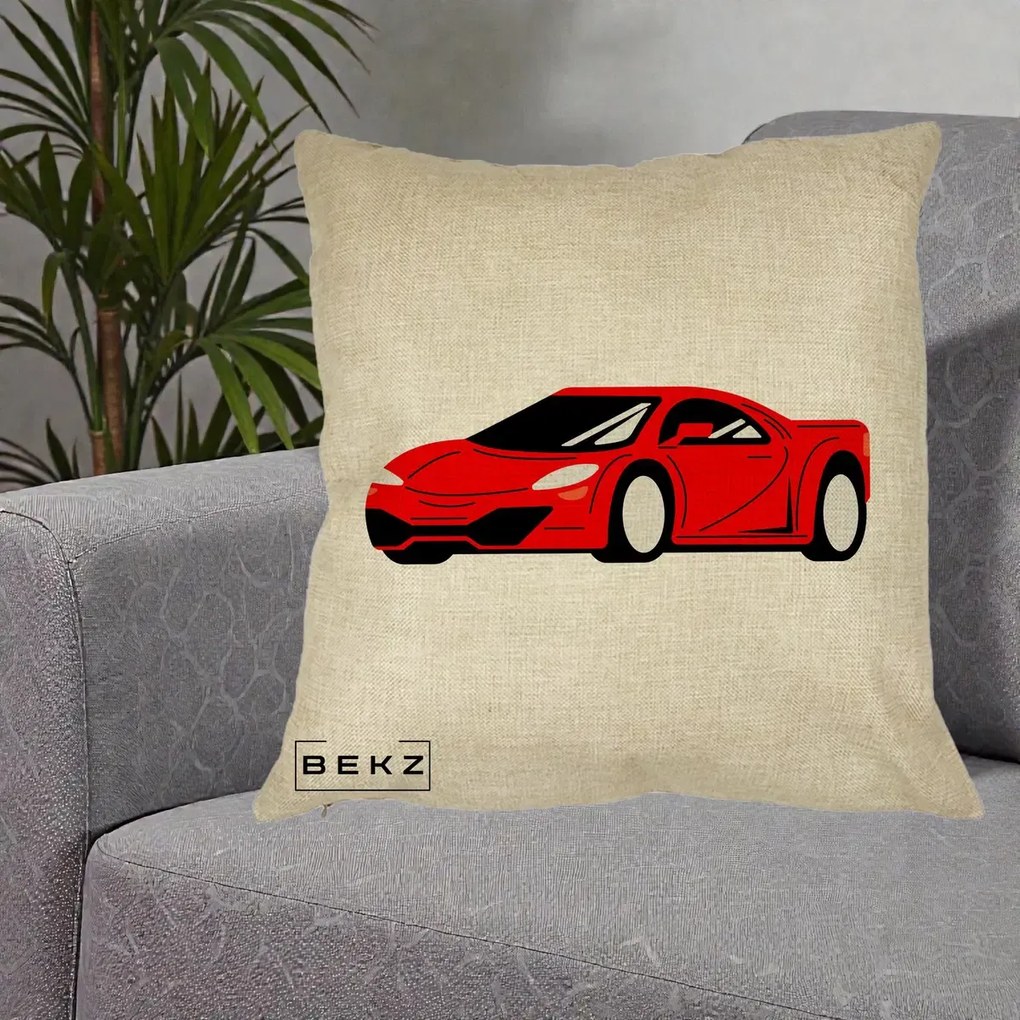 Perna Personalizata Masina Sport Rosie Grafic, 40x40 cm, Crem, Husa Detasabila, Perna Inclusa, BEKZ®