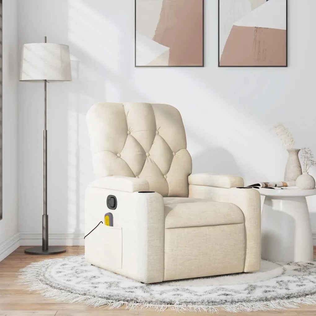 vidaXL Fotoliu rabatabil de masaj, crem, material textil