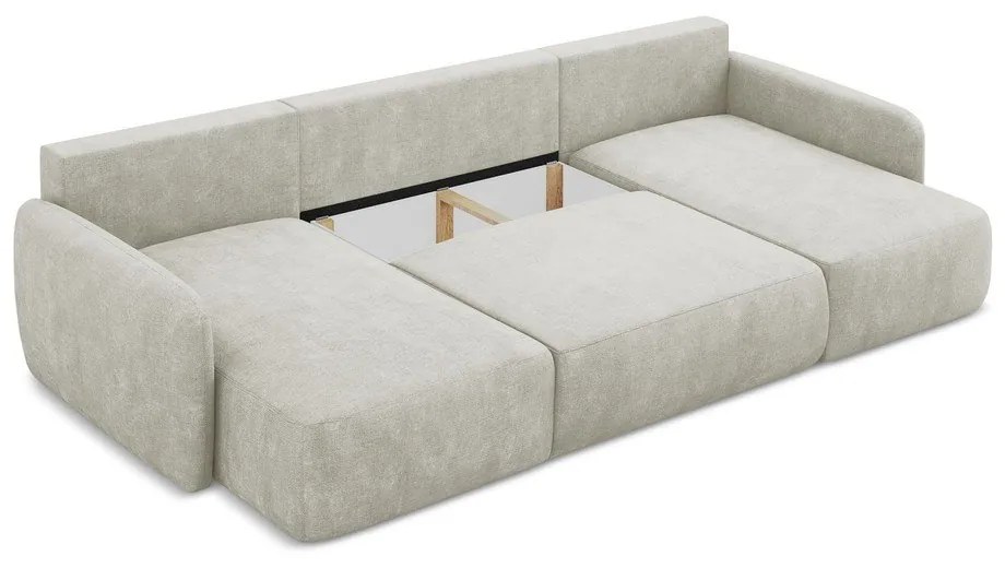 Colțar crem extensibil/cu spațiu de depozitare cu tapițerie din chenille (în formă de "U") Lilo – Makamii