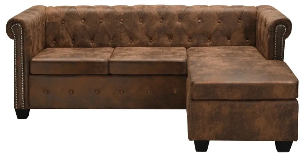 275223 vidaXL Canapea Chesterfield formă L, piele întoarsă artificială, maro