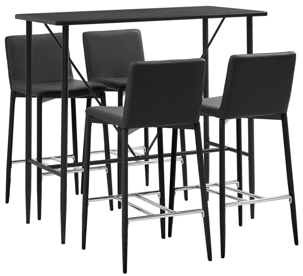 279857 vidaXL Set de bar, 5 piese, negru, piele ecologică