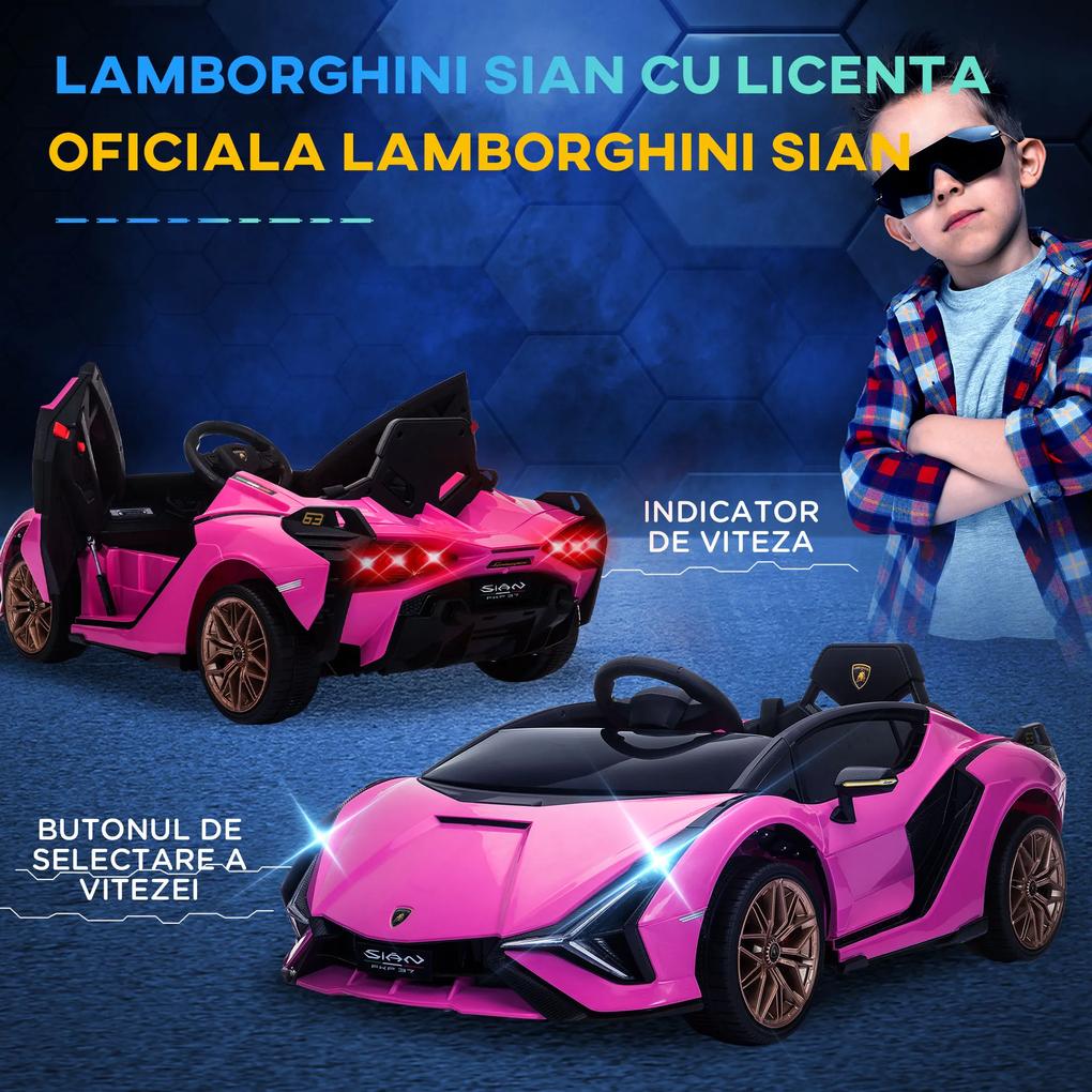 HOMCOM Masina Electrica pentru Copii 12V, Roz Lamborghini 12V cu telecomanda
