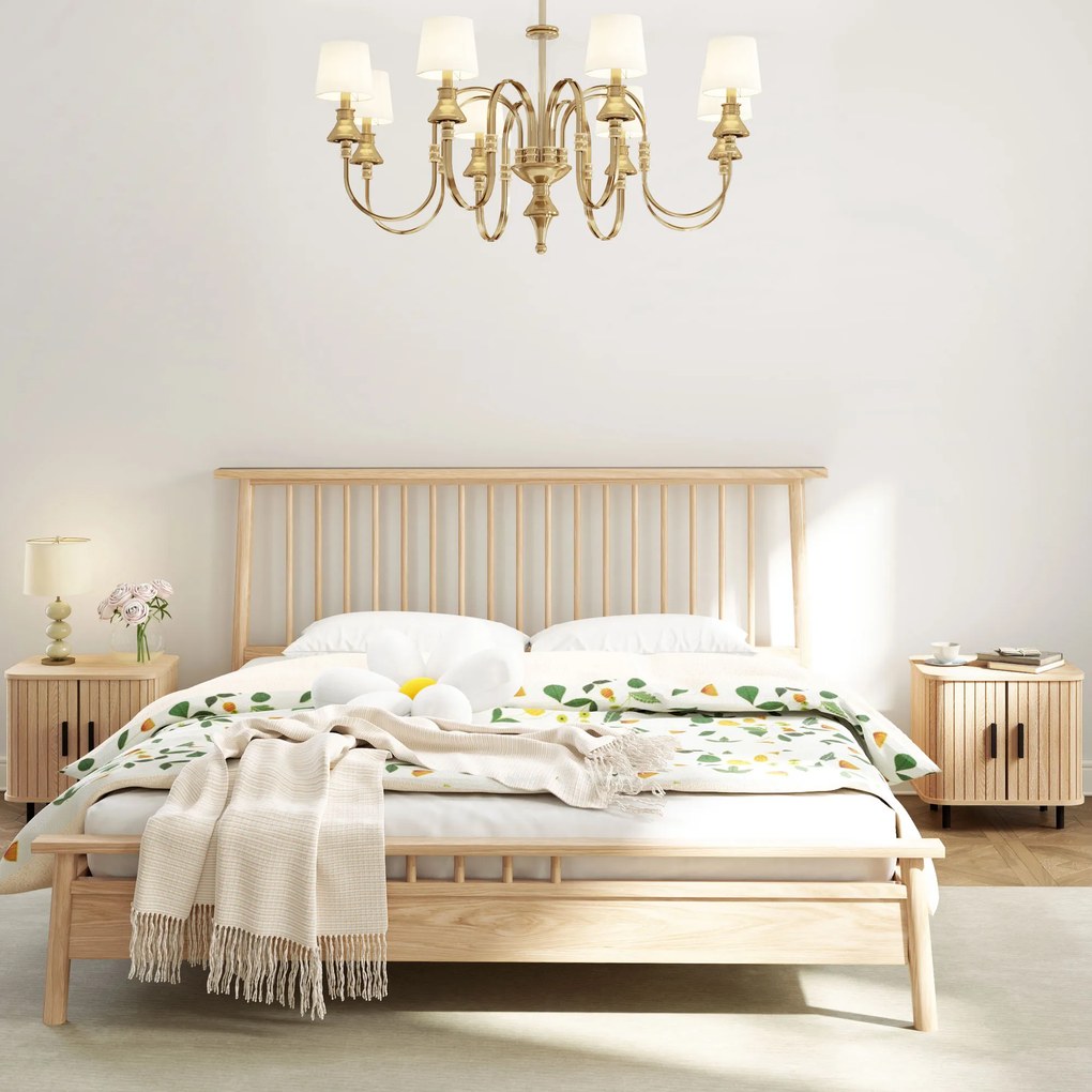 HOMCOM Set 2 Noptiere în stil Nordic cu Raft pe 2 Niveluri și Ușă Culisantă pentru Dormitor, 48x40x48 cm, Lemn Natural | Aosom Romania