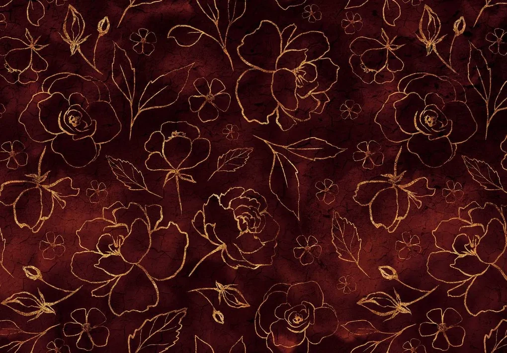 Fototapet - Flori aurii și frunze (152,5x104 cm), în 8 de alte dimensiuni noi