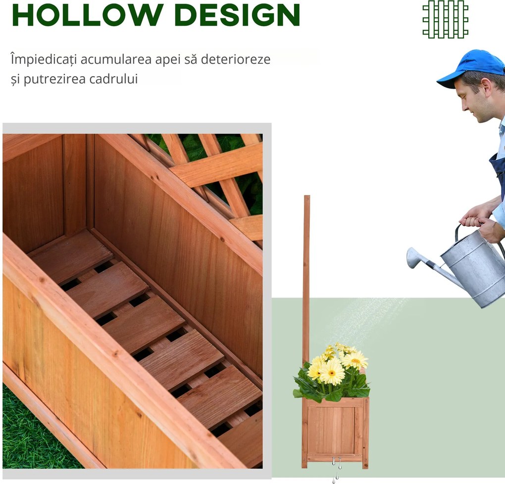 Outsunny Jardinieră cu spalier, bac de flori ridicat, pentru plante cățărătoare, legume, flori, din lemn masiv, interior și exterior, curte, grădină, balcon, 70 x 28 x 117 cm, maro | Aosom Romania