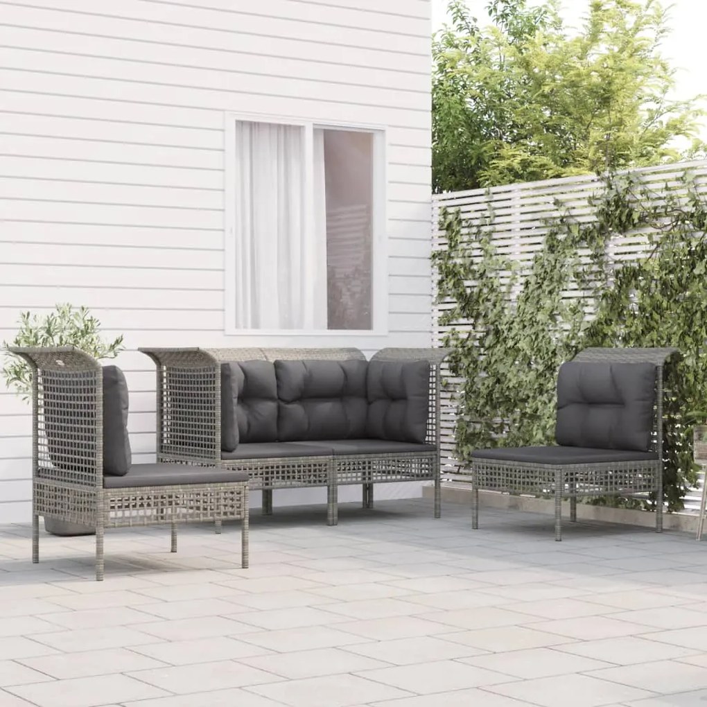 vidaXL Set mobilier de grădină cu perne, 4 piese, gri, poliratan