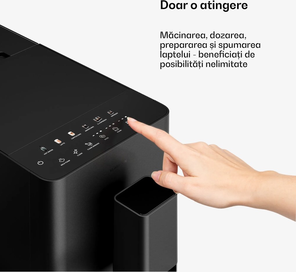 Klarstein Cafetieră automată Velaire cu recipient pentru lapte, 1350 W, 20 bari