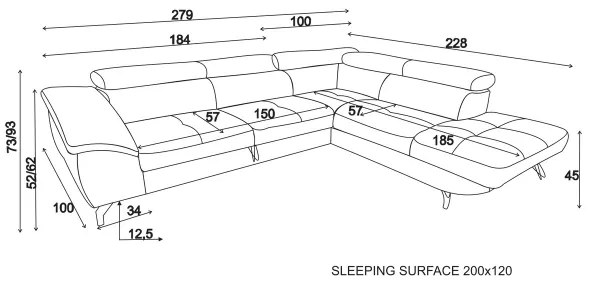 Canapea colțar extensibilă cu spațiu depozitare, model BRESCIA, pe dreapta, bej