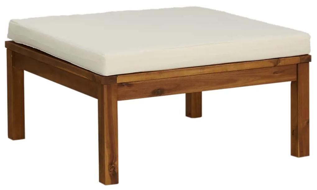 Set mobilier gradina cu perne crem, 11 piese, lemn masiv acacia Crem, 3x colt + 5x mijloc + 2x suport pentru picioare + masa, 1