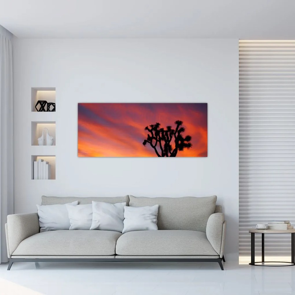 Tablou apus de soare deasupra siluetei unui copac (120x50 cm)