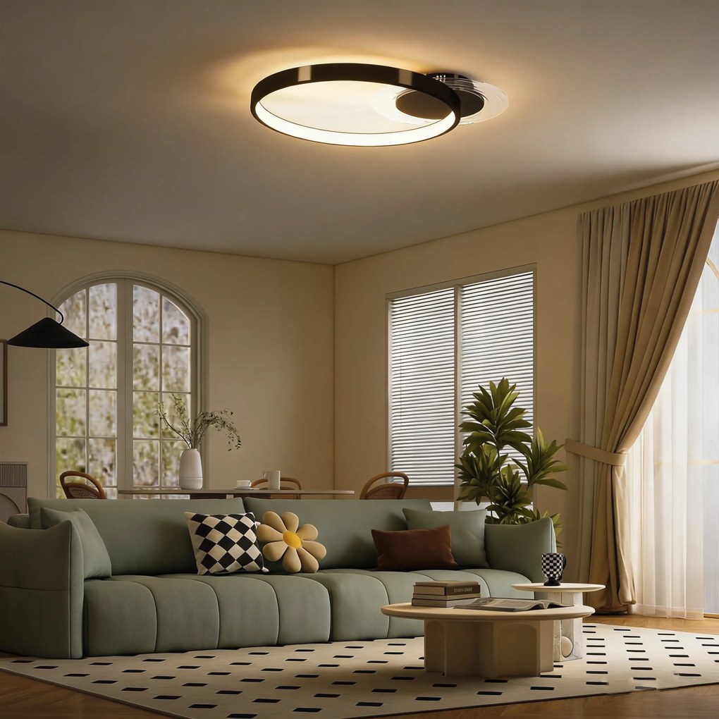 HOMCOM Lampă de tavan LED Modernă de 40W cu 2 Inele și Lumină Reglabilă, Negru | Aosom Romania