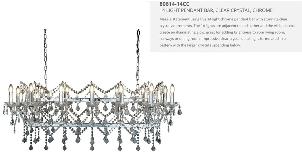 Lustra suspendata cristal design elegant Florence 14L 80614-14CC SRT