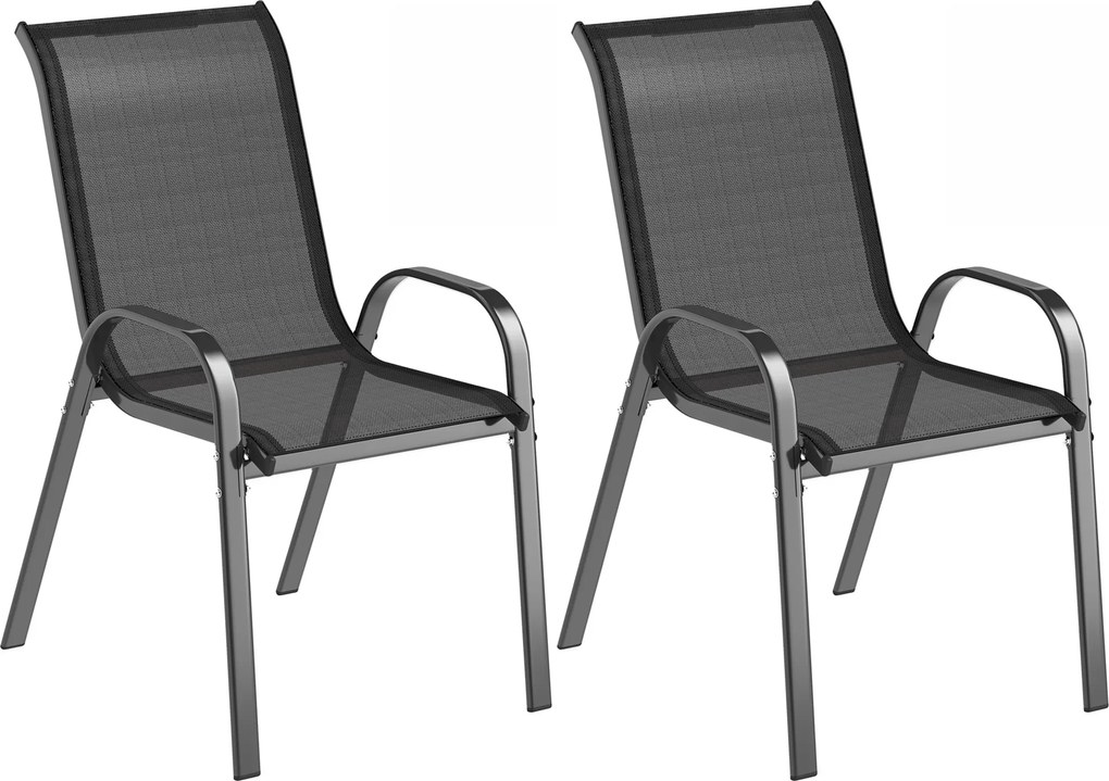 Outsunny Set de 2 Scaune de Prânz pentru Exterior, Scaune Suprapozabile cu Spătar Înalt, Șezut Respirabil pentru Grădină, Verandă, Negru | Aosom Romania