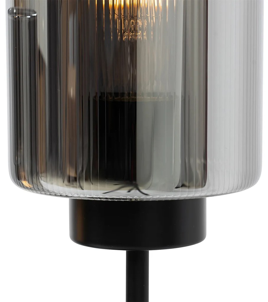 Lampă de masă Art Deco neagră cu sticlă fumurie cu 2 lumini - Laura