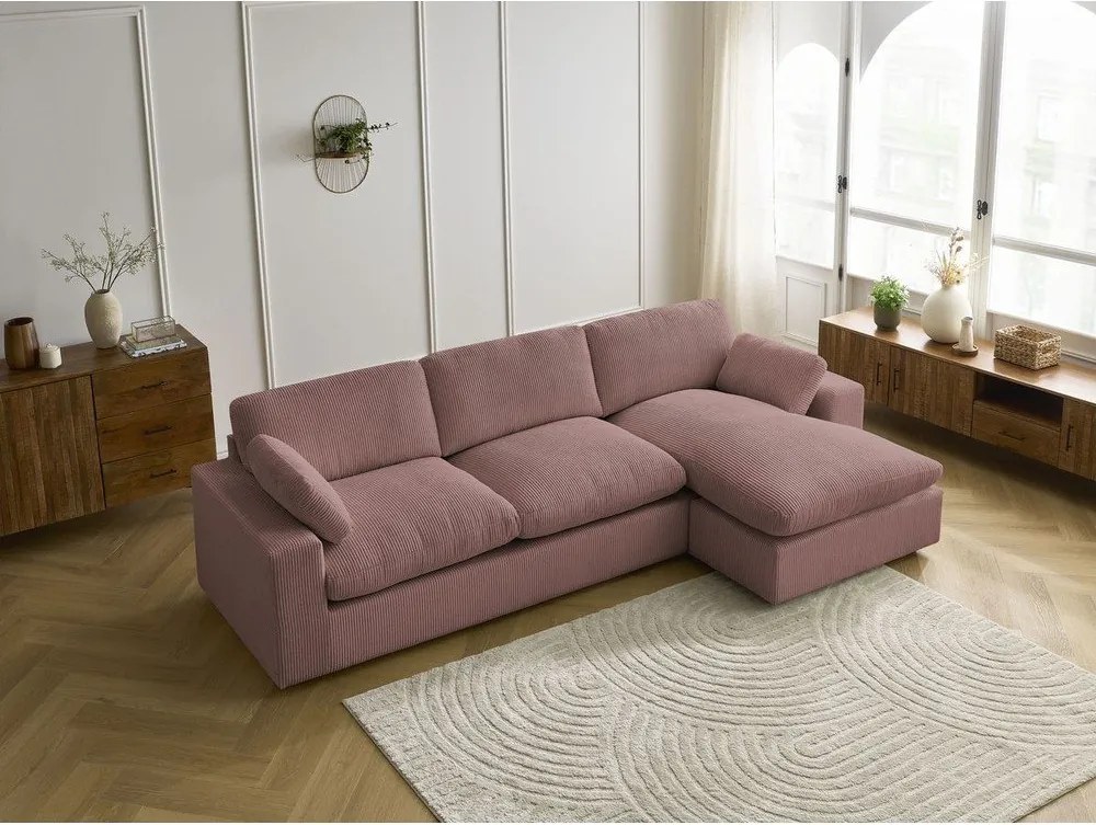 Colțar roz cu tapițerie din catifea reiată Belair – Bobochic Paris