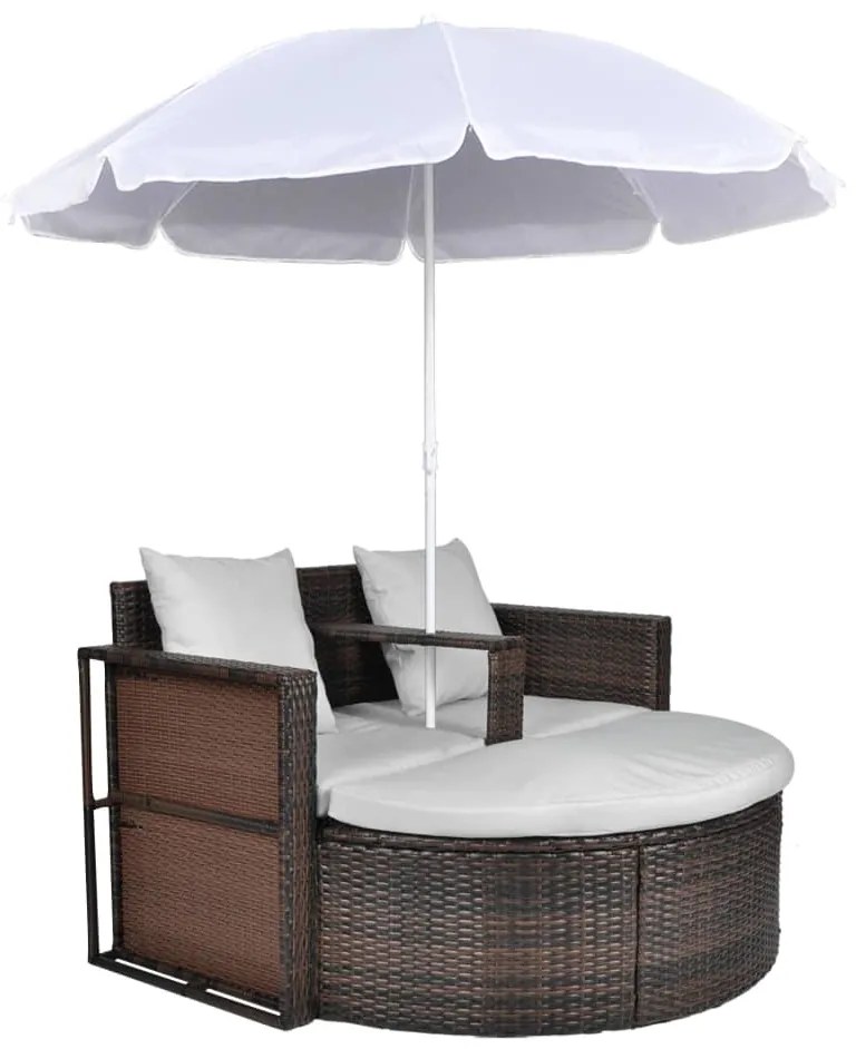 40734 vidaXL Pat de grădină cu umbrelă de soare, maro, poliratan