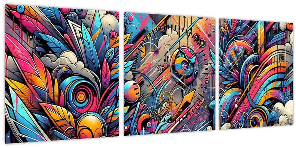Tablou - Graffiti multicolor (cu ceas) (90x30 cm)