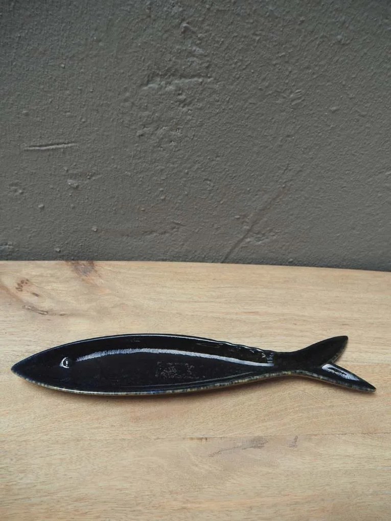 Platou servire din ceramica, forma de peste, Blue