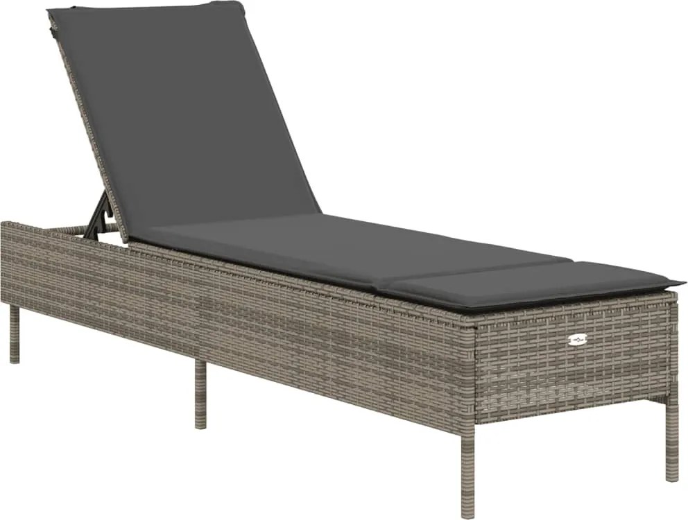 vidaXL Sezlong cu pernă, gri, poliratan