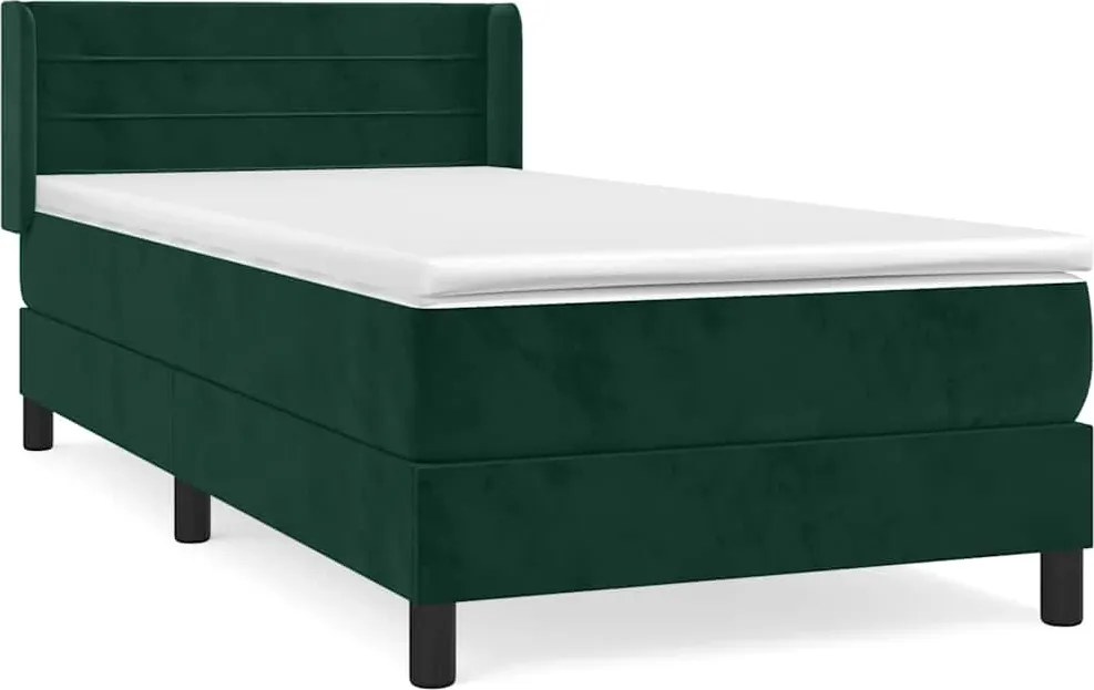 vidaXL Pat box spring cu saltea, verde închis, 90x200 cm, catifea