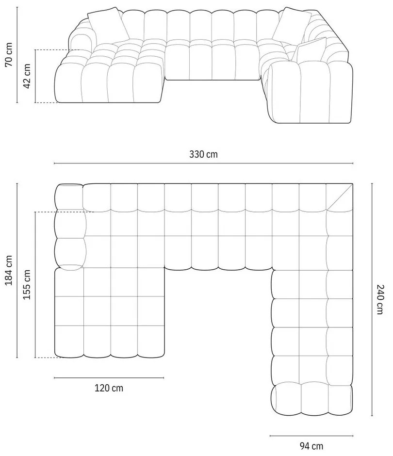 Colțar maro deschis cu tapițerie din chenille (cu colț pe partea dreaptă/în formă de "U") Treno – Cosmopolitan Design