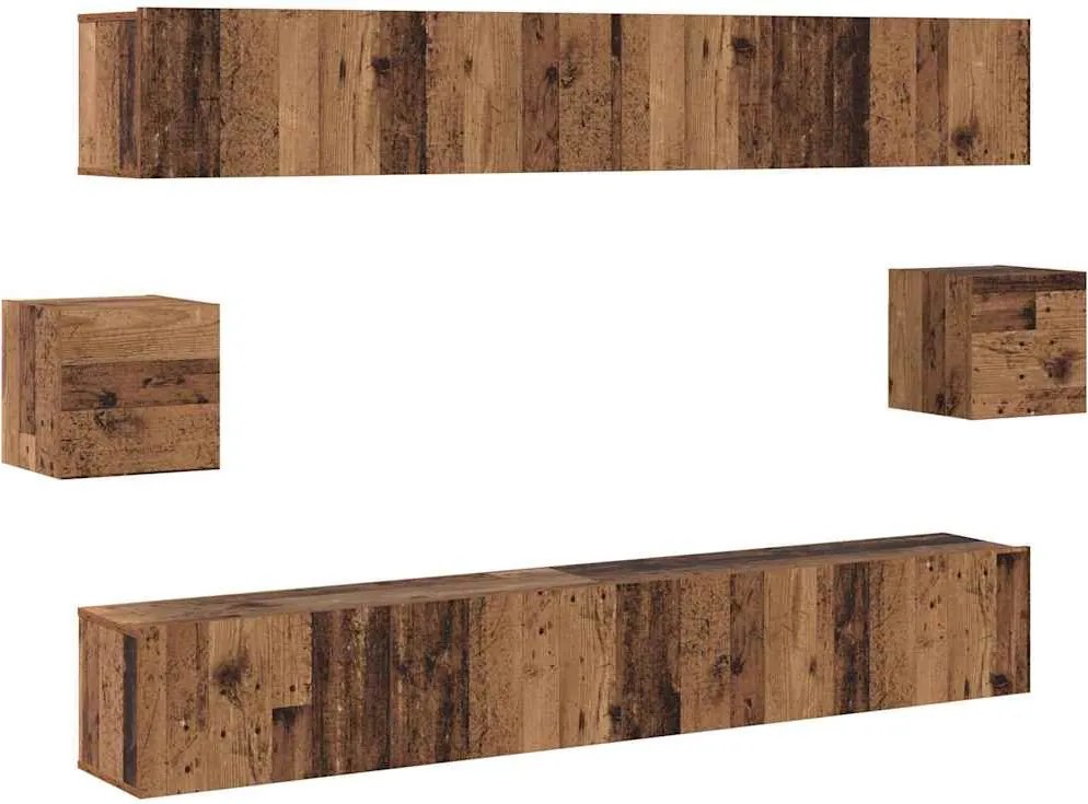 vidaXL Set comodă TV Pe perete 6 pcs Lemn Vechi Lemn compozit