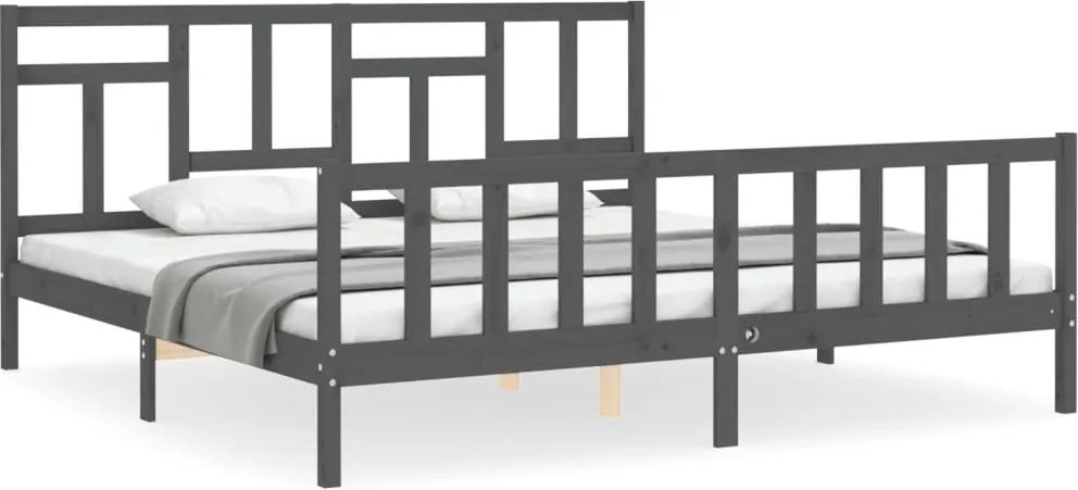 vidaXL Cadru pat cu tăblie 200x200 cm, gri, lemn masiv
