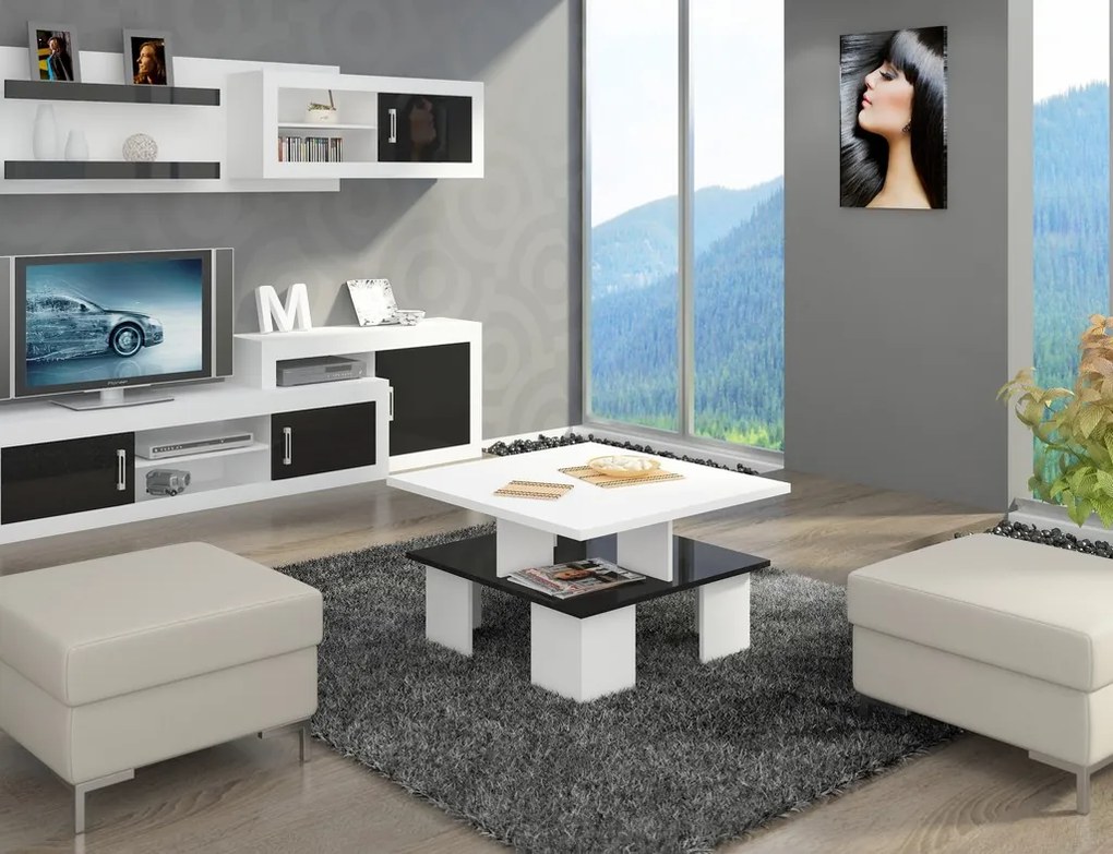 Masă de cafea Sudbury 1 (alb + Negru lucios). 780016