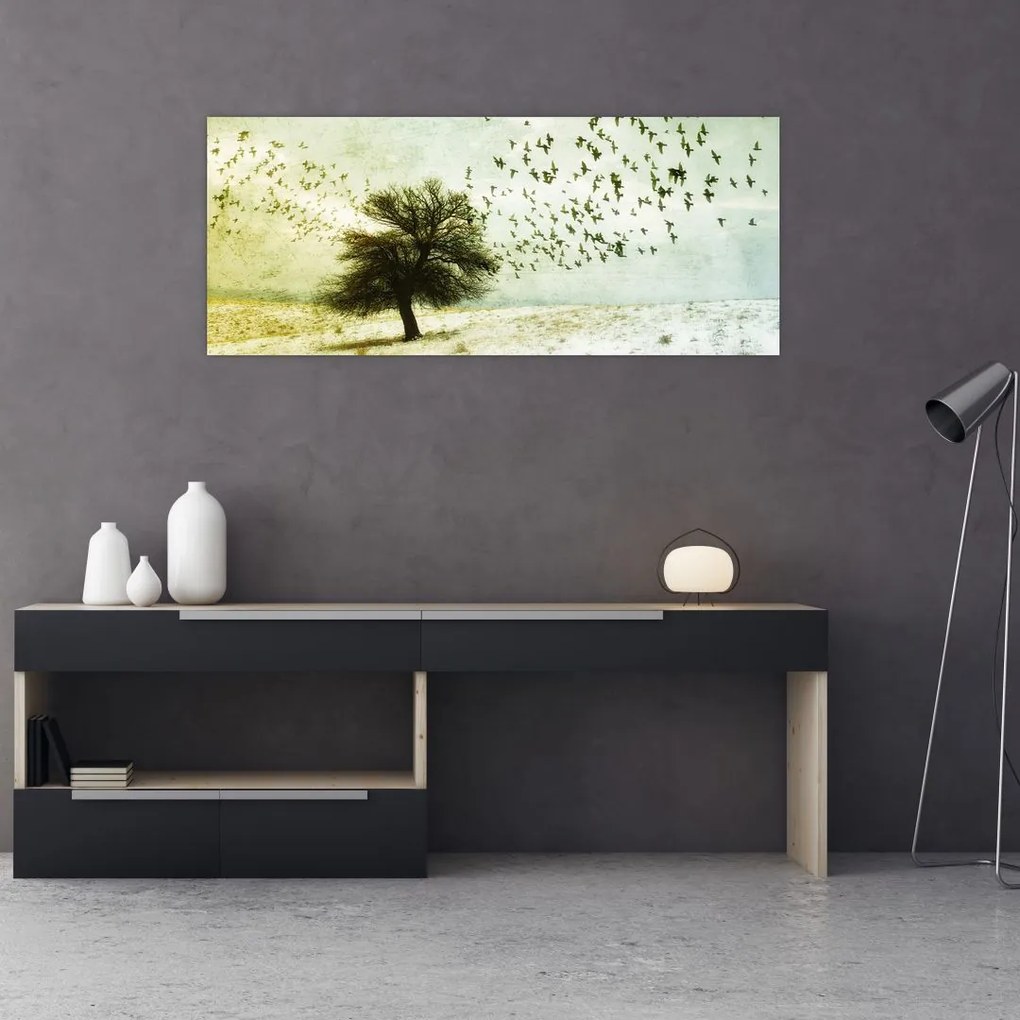 Tablou - cu multe păsări pictate (120x50 cm)