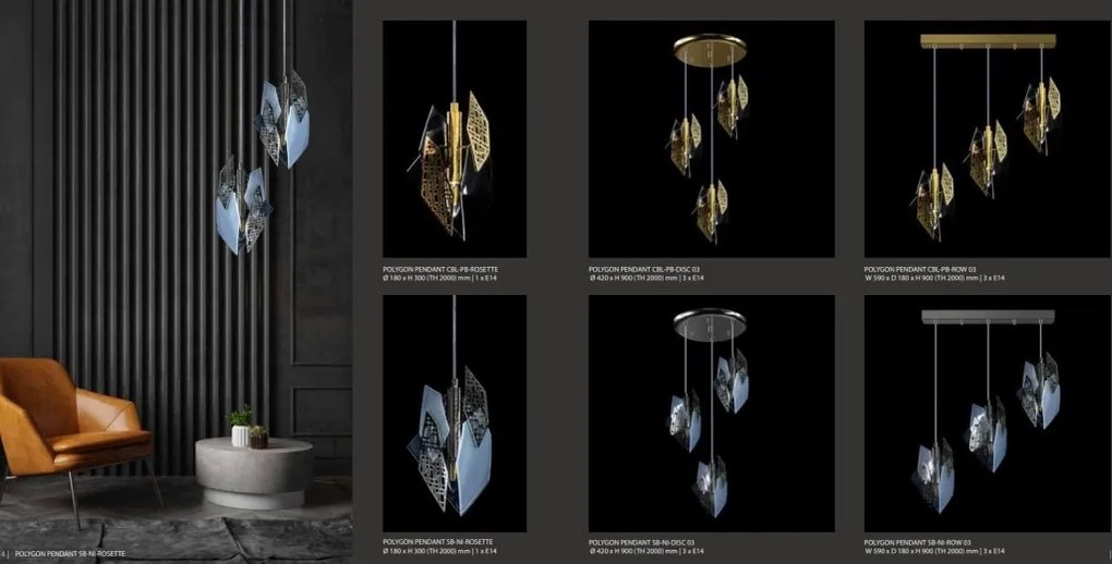 Lustra cu 3 pendule moderna design LUX realizata manual POLYGON