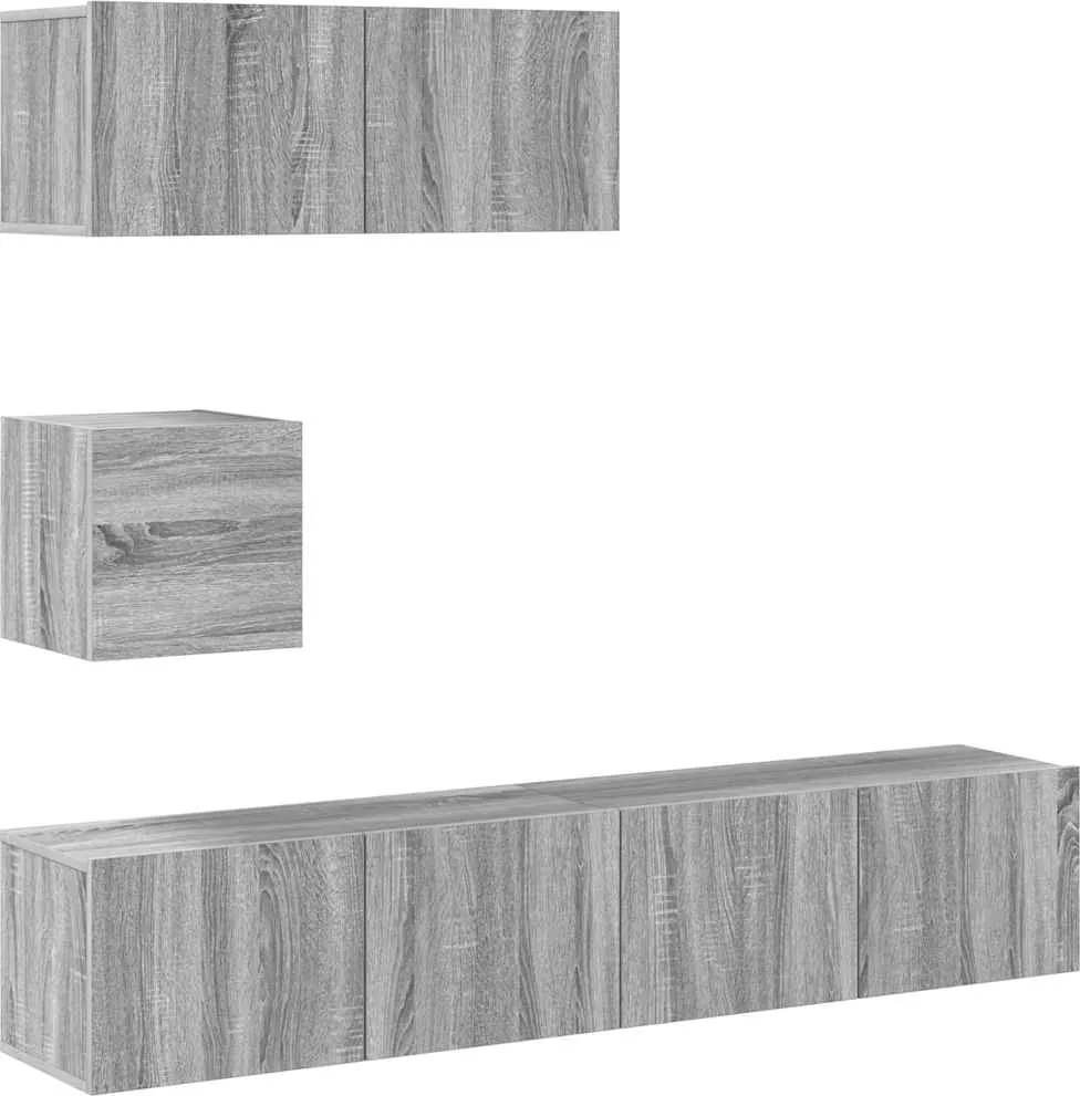 vidaXL Set dulapuri TV, 4 piese, gri sonoma, lemn prelucrat