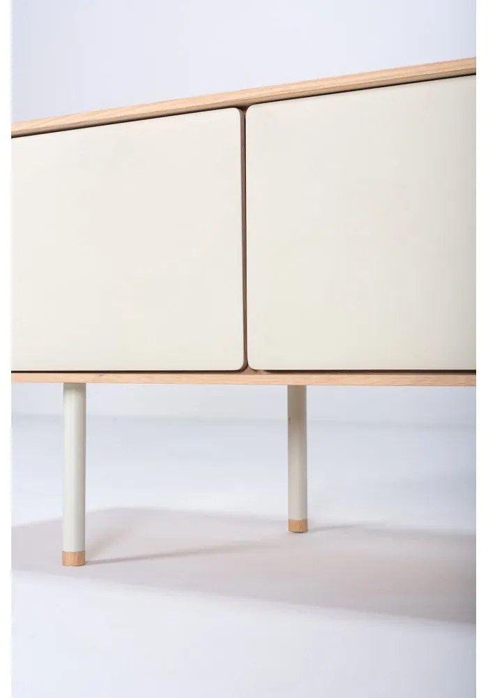 Comodă TV albă/în culoare naturală din lemn de stejar 160x48 cm Fina – Gazzda