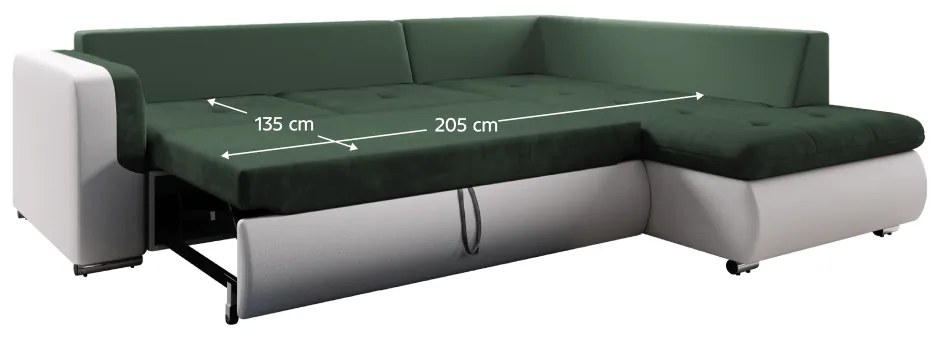 Canapea extensibilă, alb/verde, dreapta, FURUD L ROH