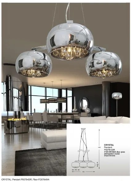 Lampadar, lampa de podea LUX H-158cm Crystal F0076-04A