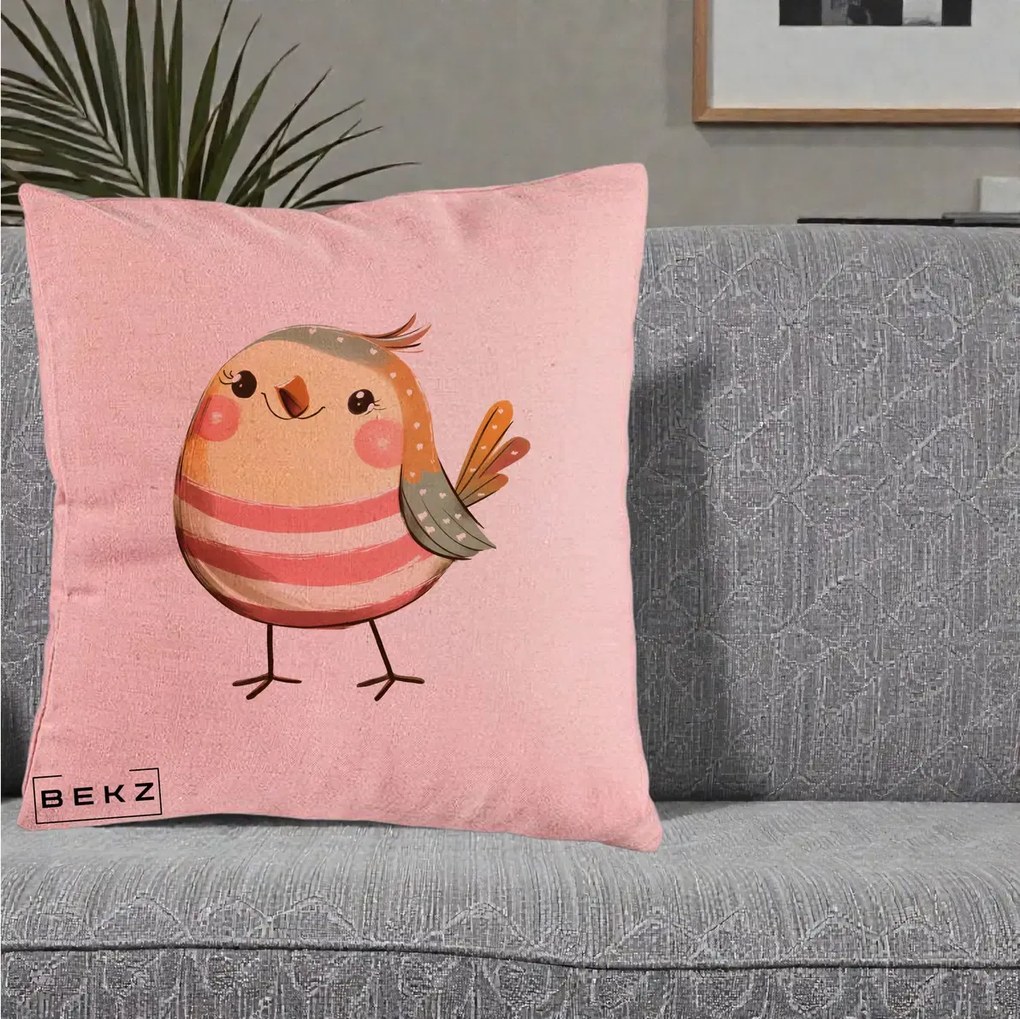 Perna Decorativa Pui Kawaii Pastel Dungat, 40x40 cm, Roz, Husa Detasabila, Perna Inclusa, BEKZ®