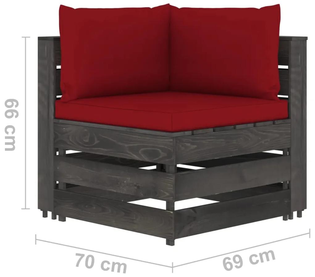Set mobilier de gradina cu perne, 6 piese, lemn gri tratat wine red and grey, 6