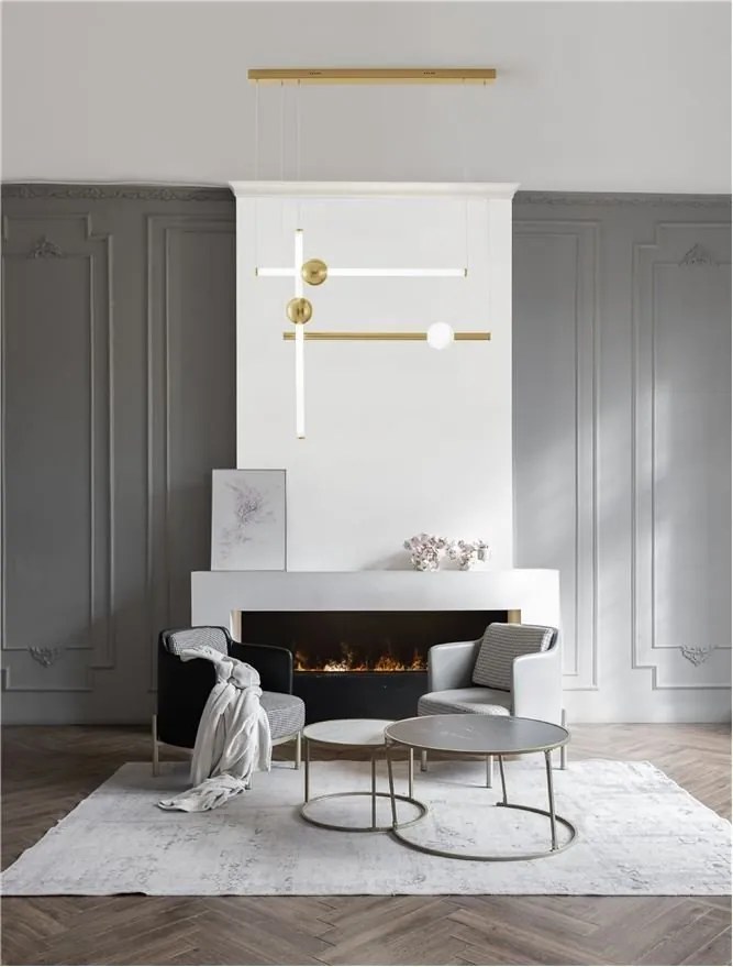 Lustra LED suspendata, dimabila, design modern Neutron auriu