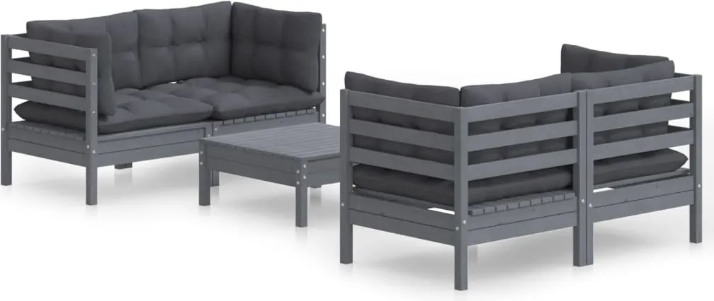 vidaXL Set mobilier grădină cu perne antracit, 5 piese, lemn de pin