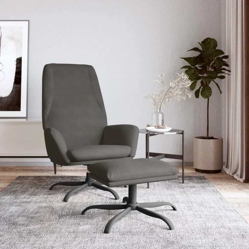 3097838 vidaXL Scaun de relaxare cu taburet, gri închis, catifea
