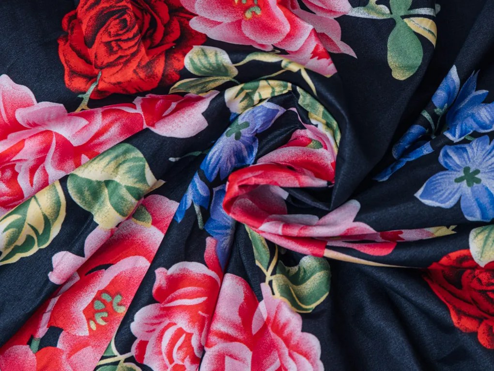 Lenjerie de pat bumbac neagra PINK ROSES Dimensiune lenjerie de pat: 70 x 90 cm | 140 x 200 cm