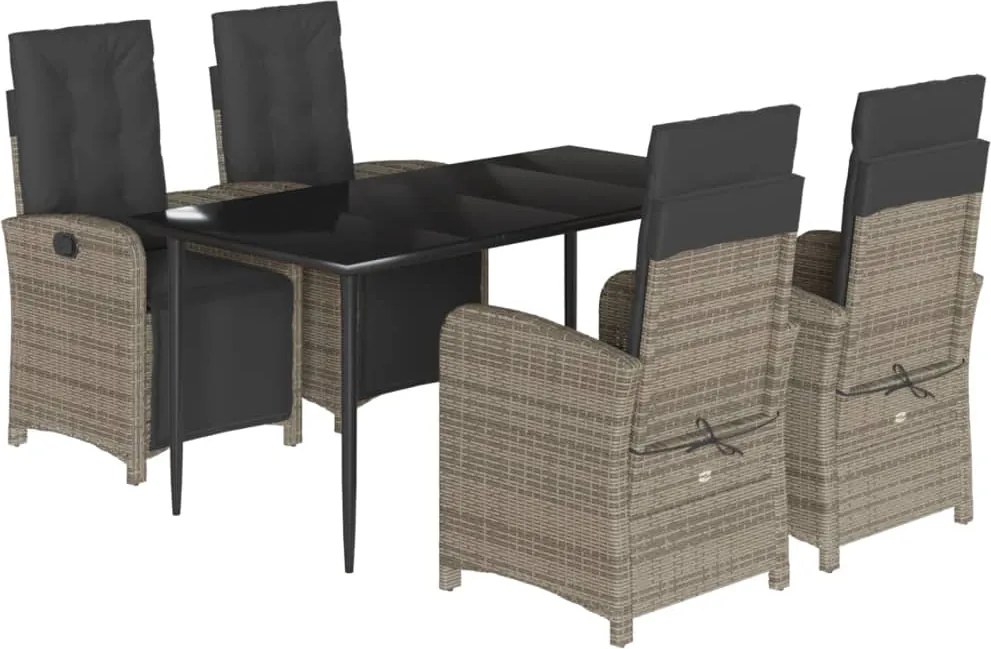 vidaXL Set mobilier de grădină cu perne, 5 piese, gri, poliratan